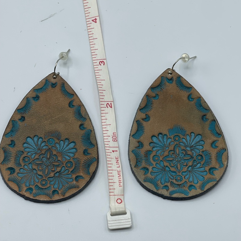Artisan Teardrop Earrings with Blue Floral Design